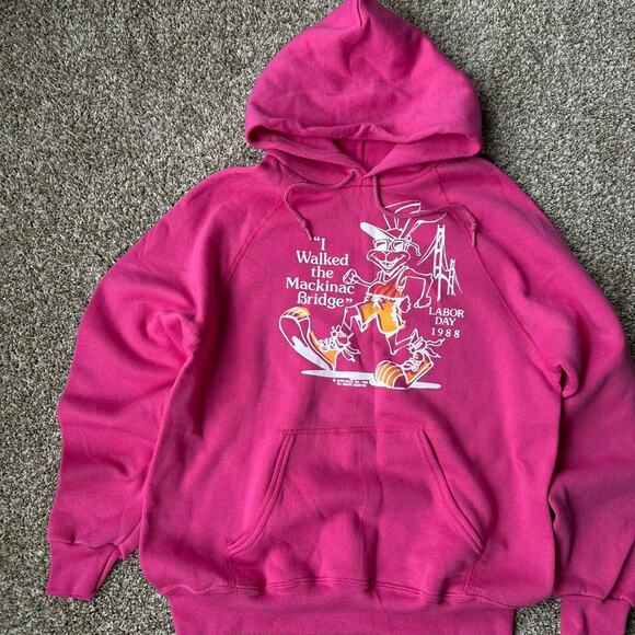 Vintage 80s Mackinac Bridge Michigan Graphic Pink Sweatshirt - Picture 3 of 5